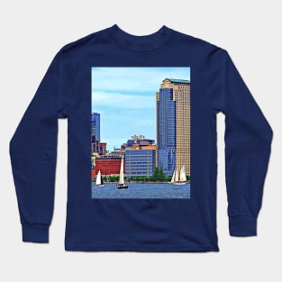 Manhattan NY - Boats By Manhattan Skyline Long Sleeve T-Shirt